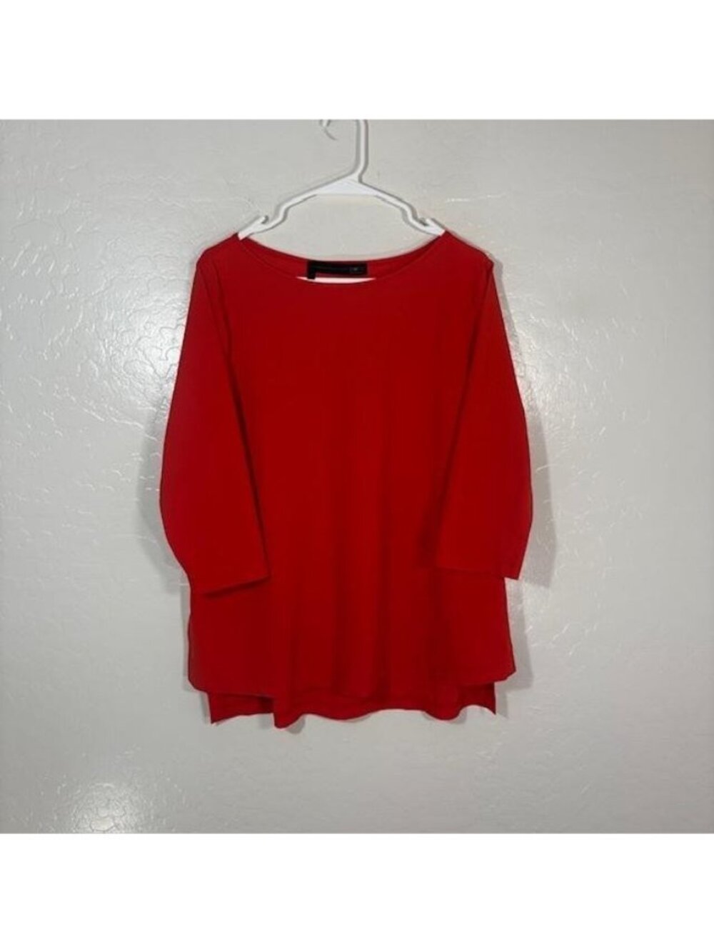 Porto Tunic Blouse Womens 3 Red Solid Boat Neck 3/4 Sleeve Relaxed Top